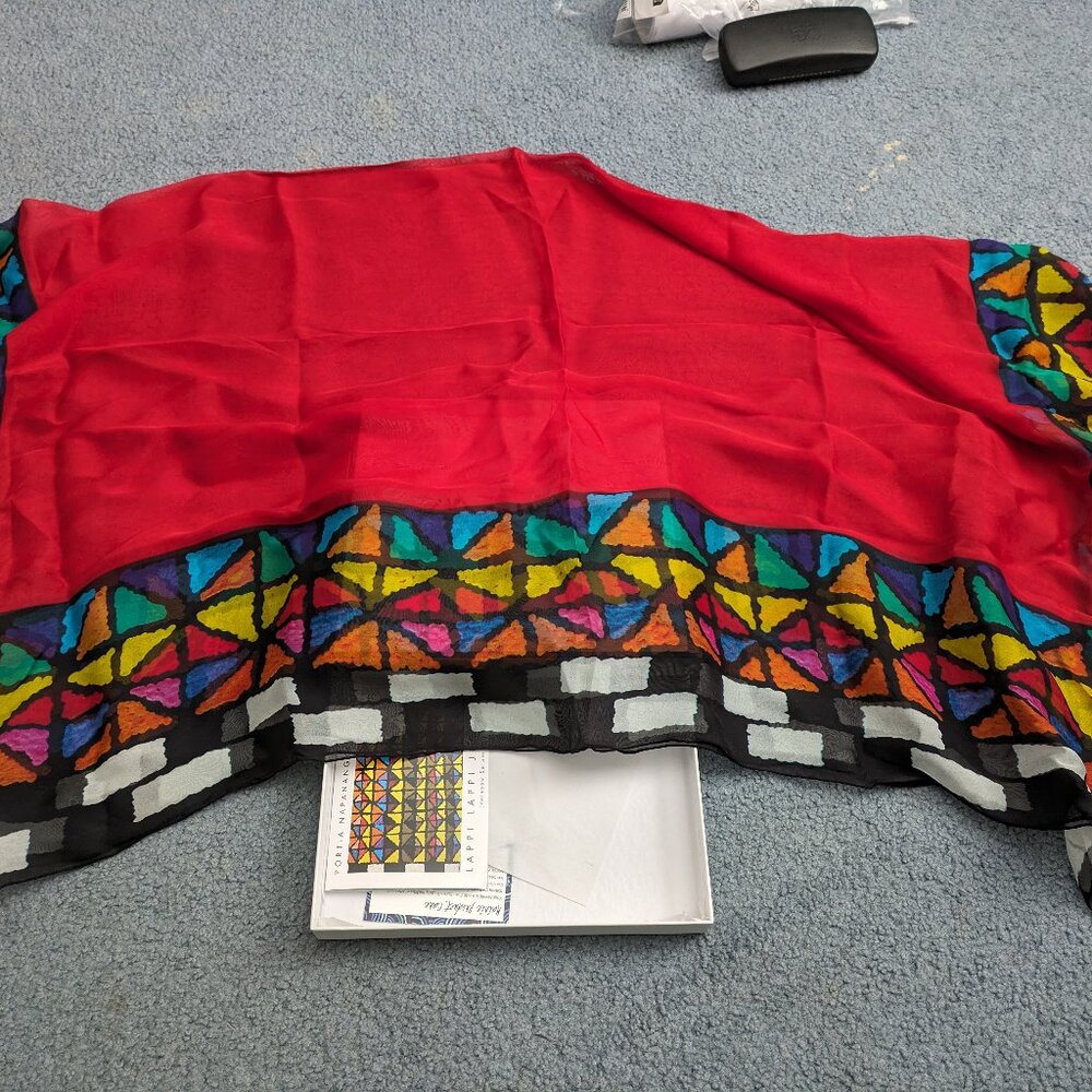 Mainie Australia Rainbow Serpent Red Silk Scarf
